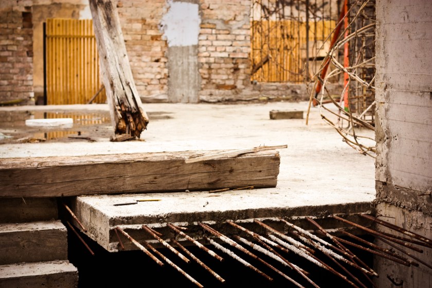 Steps leading to the flooded basement of the Spanish House. Looks even better when it's snowing...